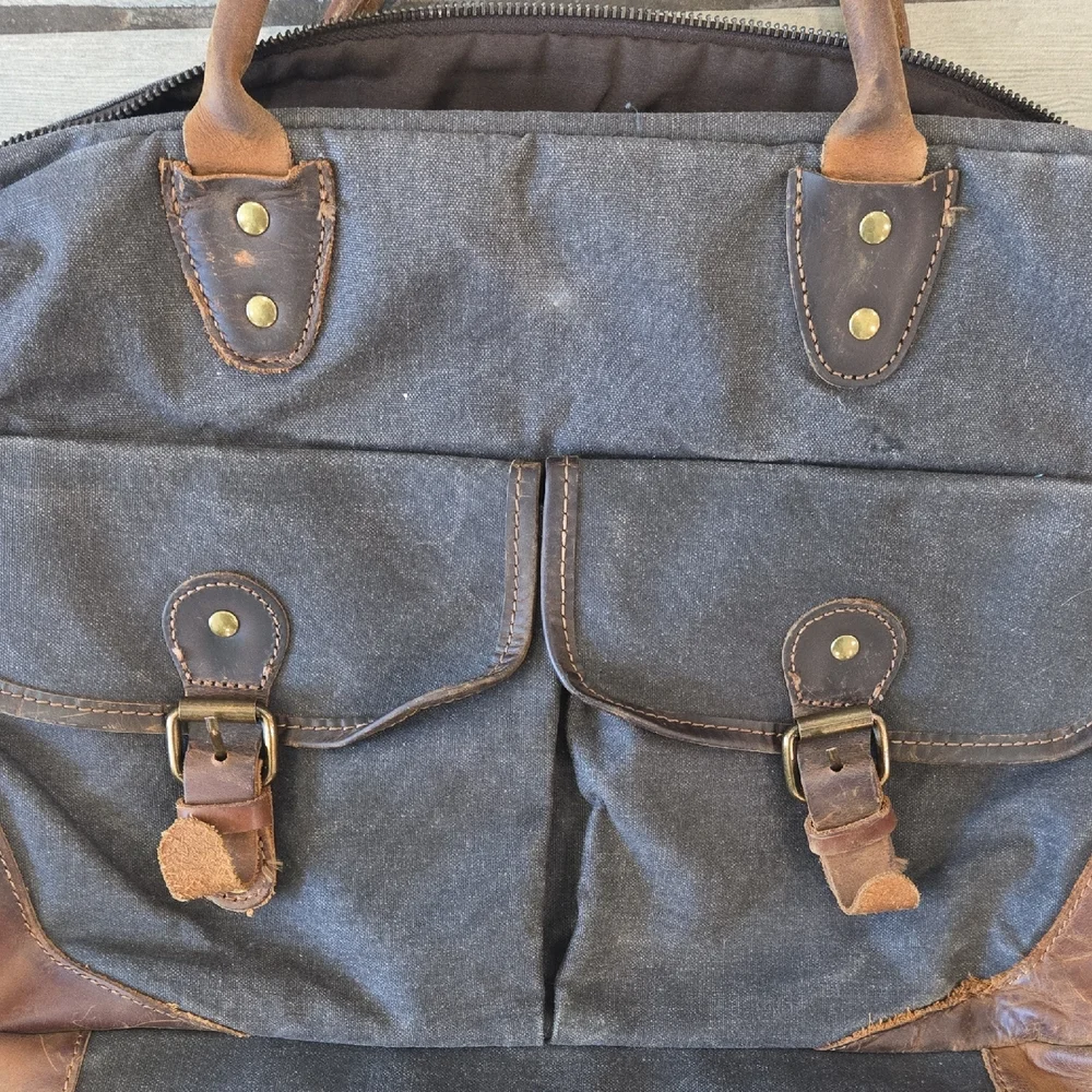 Vintage Style Canvas & Leather Travel Bag Briefcase‎ Laptop Duffel